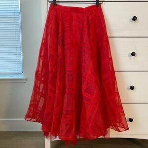 Red A-Line Midi Skirt